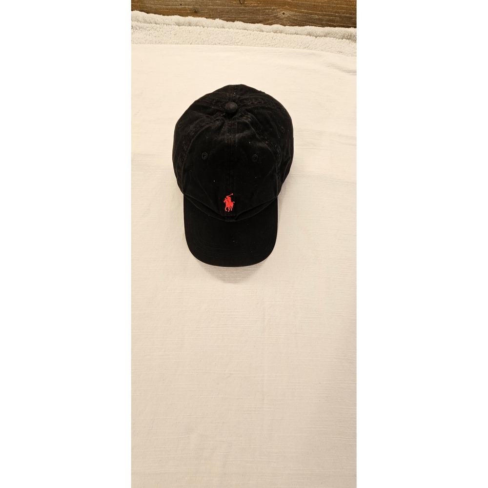 Polo Ralph Lauren Mens Baseball Cap Hat Black Red Pony Logo Adjustable Cotton